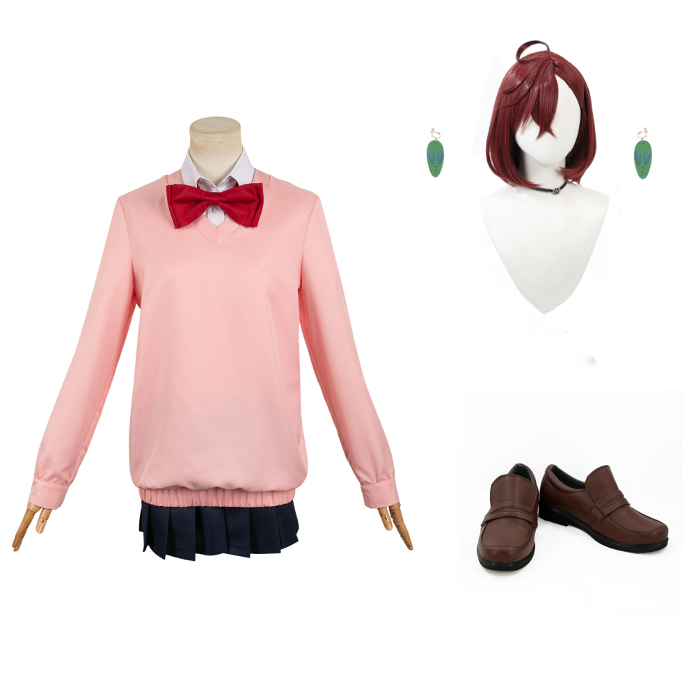 Dandadan(2024) Momo Ayase Uniforme Rose Cosplay Costume Perruque Chaussures