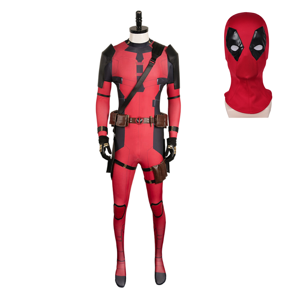 Deadpool & Wolverine(2024) Deadpool Wade Wilson Combinaison Rouge Cosplay Costume Ver.2 Masque