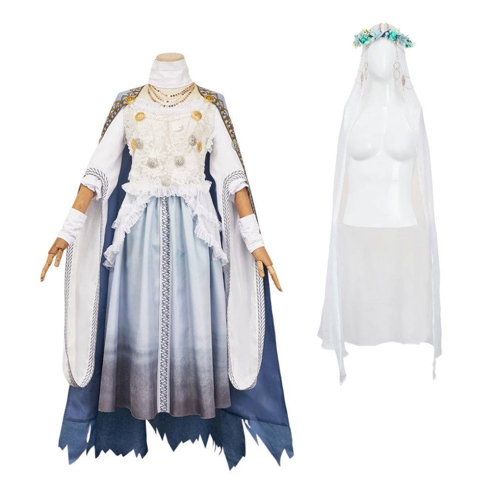 Elden Ring Nightreign(2025) Revenant Tenue Blanche et Bleue Cosplay Costume Bandeau