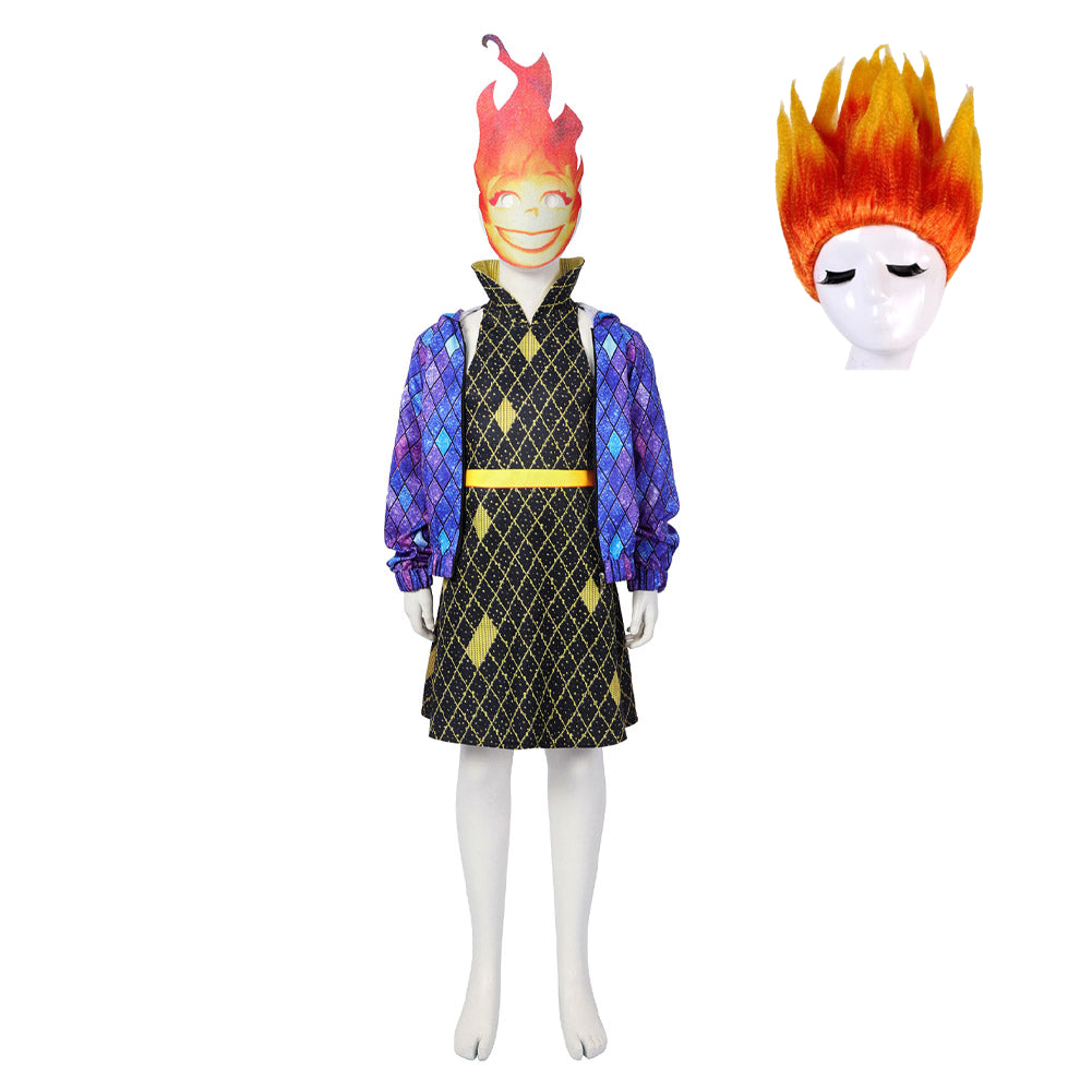 Enfant Élémentaire Ember Robe+Veste+Masque Cosplay Costume Masque