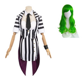Femme Beetlejuice 2(2024) Beetlejuice Frac à Rayures Noires et Blanches Cosplay Costume Perruque