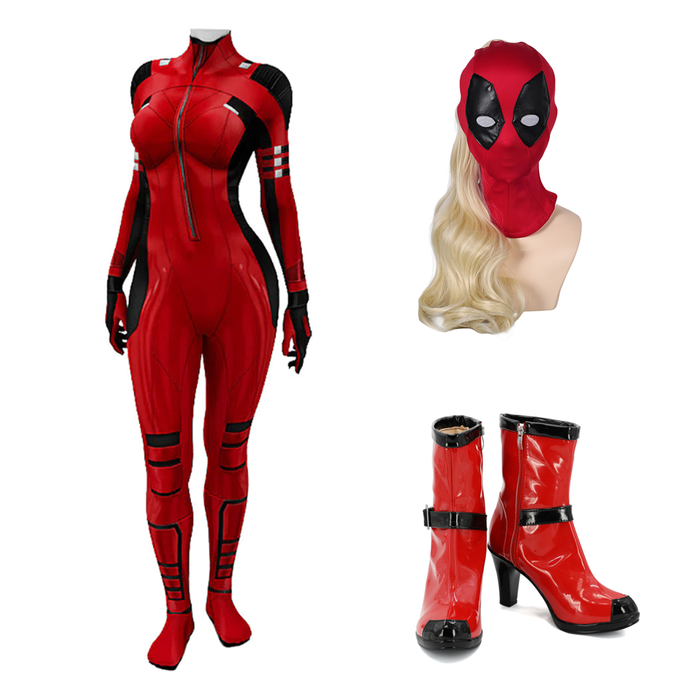 Femme Deadpool & Wolverine(2024) Deadpool Wade Wilson Combinaison Cosplay Costume Masque Chaussures