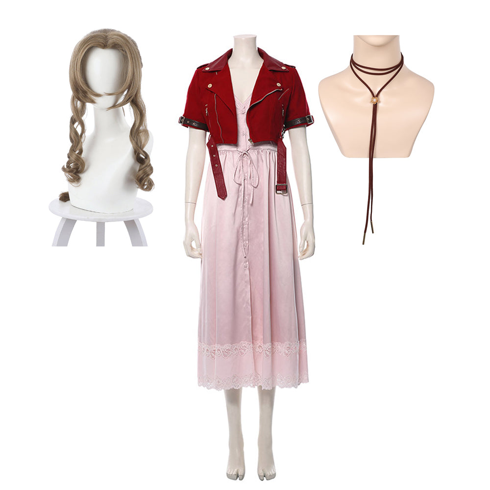 Final Fantasy VII : Remake FF7 FF VII Aeris Gainsborough Cosplay Costume Perruque Collier
