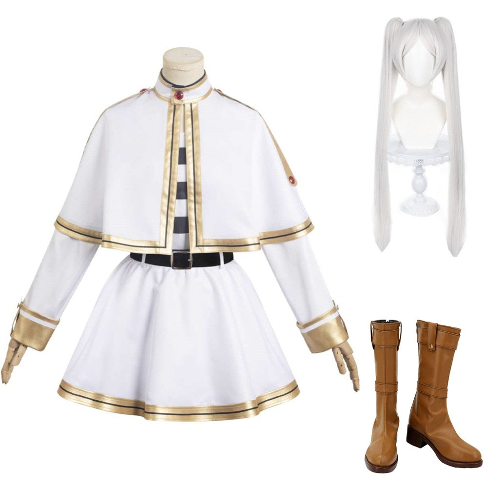 Frieren: Beyond Journey's End Frieren Femme Blanc Robe Cosplay Costume Perruque Chaussures