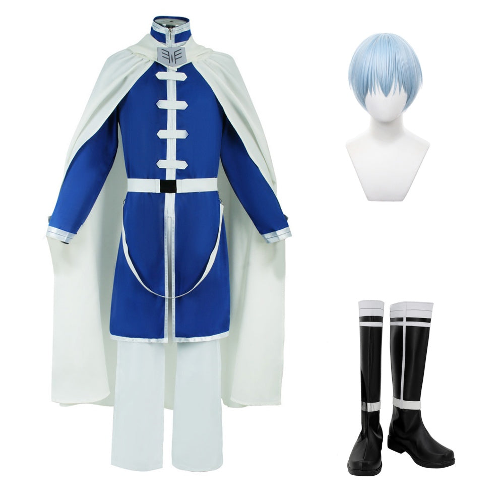 Frieren: Beyond Journey's End Himmel Tenue Bleue et Blanche Cosplay Costume Perruque Chaussures