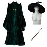 Harry Potter Professeur Minerva McGonagall Robe Cosplay Costume Chapeau Baguette