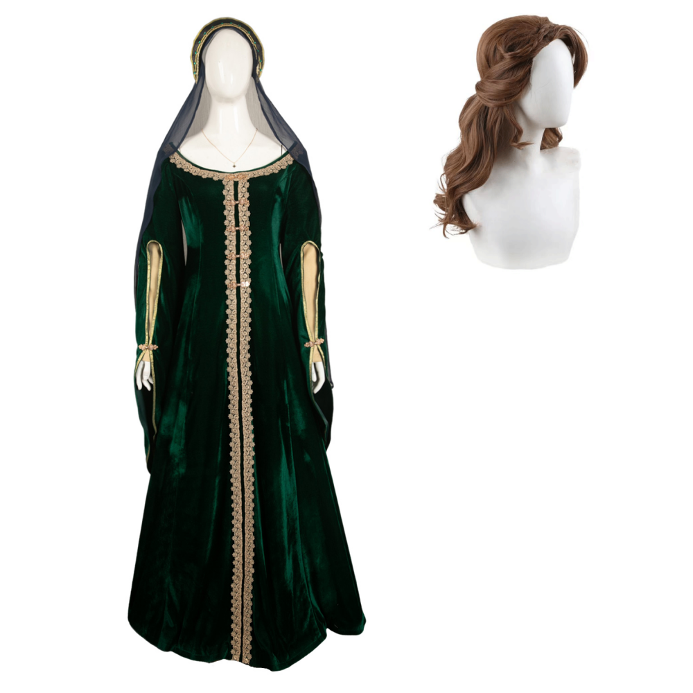 House of The Dragon Alicent Hightower Tenue Verte Vintage Cosplay Costume Médiéval Perruque