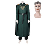 House of The Dragon King Aegon Targaryen Tenue Verte Vintage Cosplay Costume Médiéval Couronne