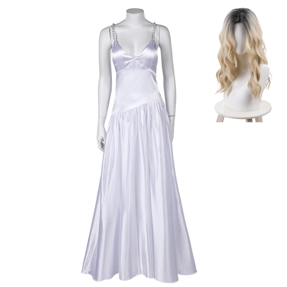 Joker: Folie à Deux(2024) Harley Quinn Robe de Mariée à Bretelles Cosplay Costume Perruque