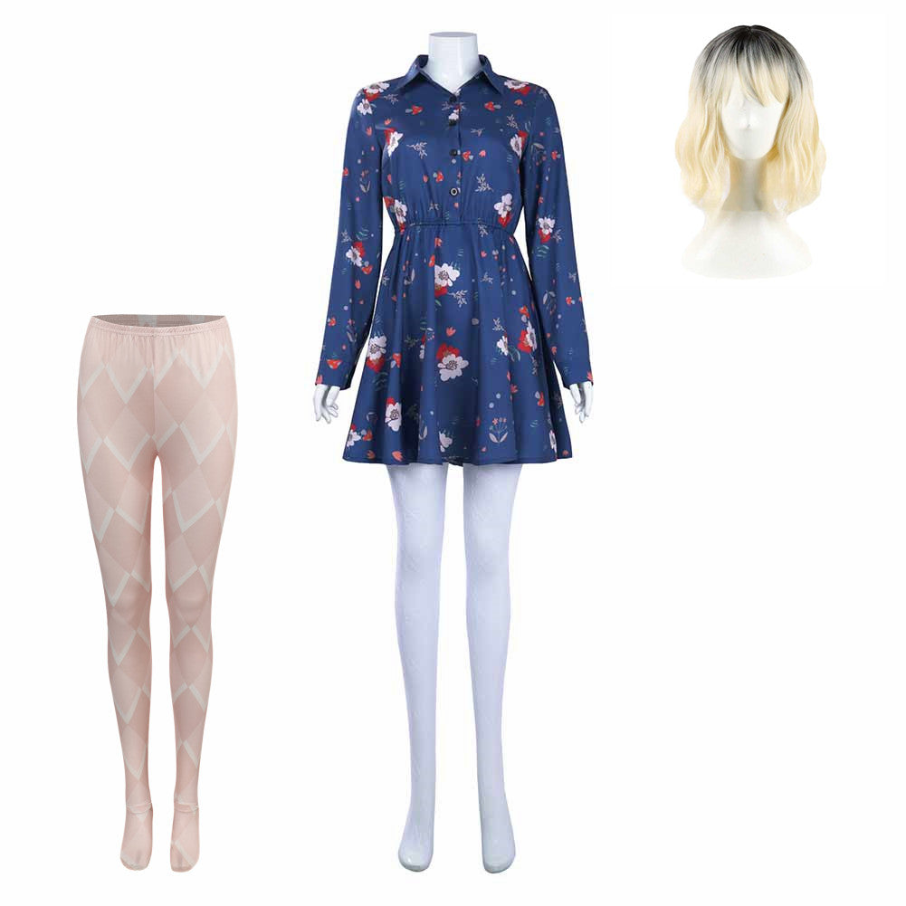 Joker: Folie à Deux(2024) Lady Gaga Harley Quinn Robe Bleue Cosplay Costume Perruque Leggings