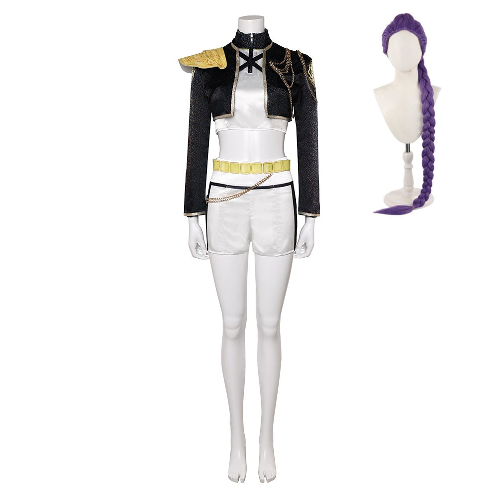 KPop Demon Hunters(2025) Rumi Golden Tenue Noire et Blanche Cosplay Costume Perruque