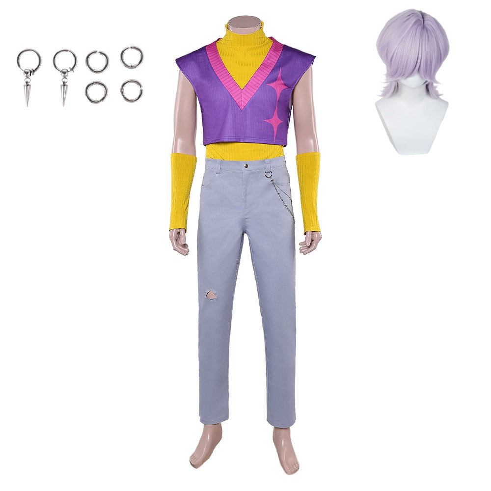 KPop Demon Hunters(2025) Saja Boys Mystery Tenue de Gilet Violet Cosplay Costume Perruque Clips
