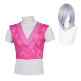 Kpop Demon Hunters(2025) Mystery Saja Gilet Rose Haut Blanc Cosplay Costume Perruque