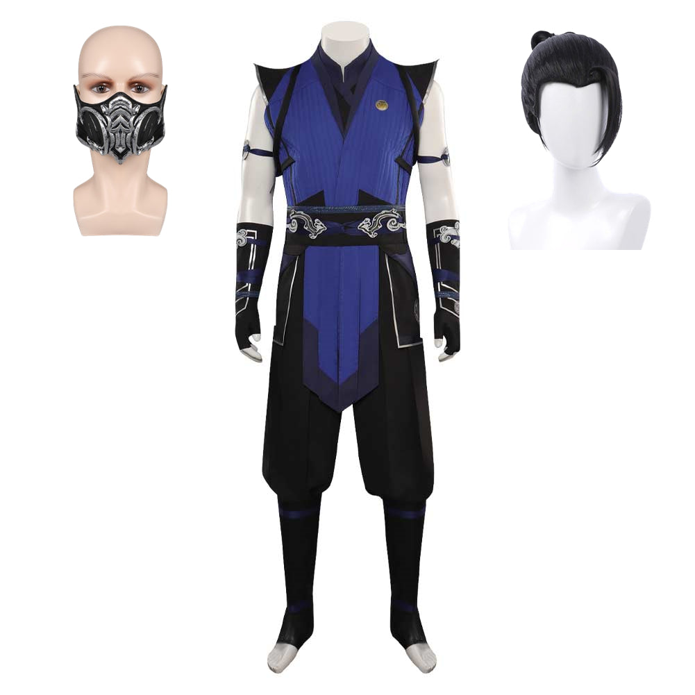Mortal Kombat Sub-Zero Bleu Tenue Jeu Homme Cosplay Costume Perruque Masque