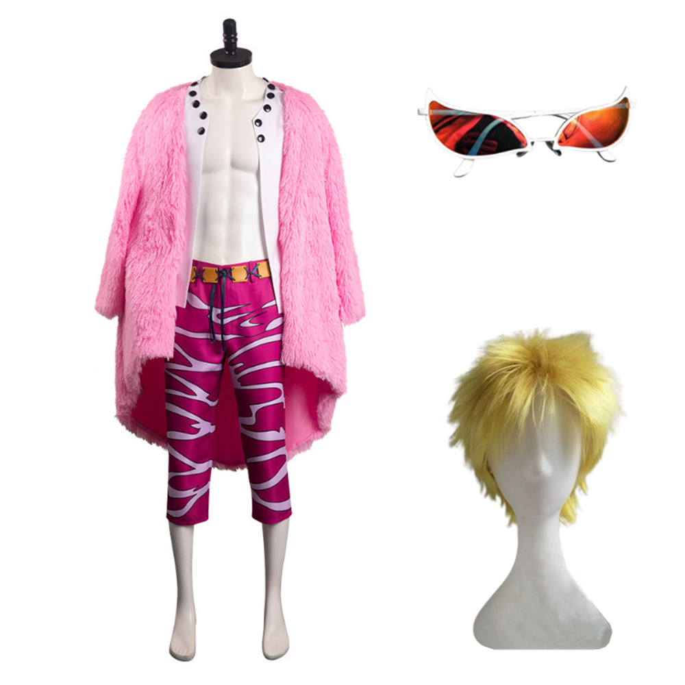 One Piece Donquixote Doflamingo Uniform Cosplay Costume Carnaval Perruque Lunettes