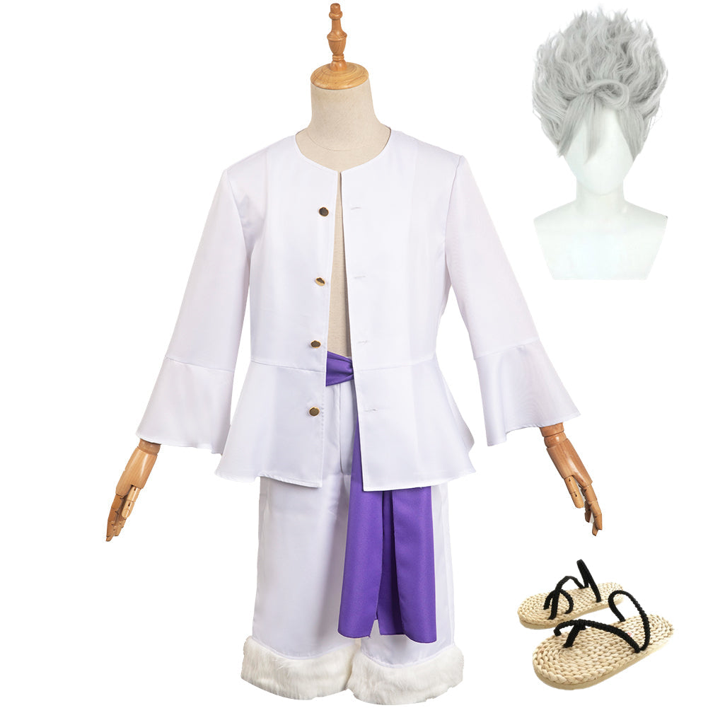 One Piece Luffy Nika Blanc Veste Cosplay Costume Perruque Chaussures