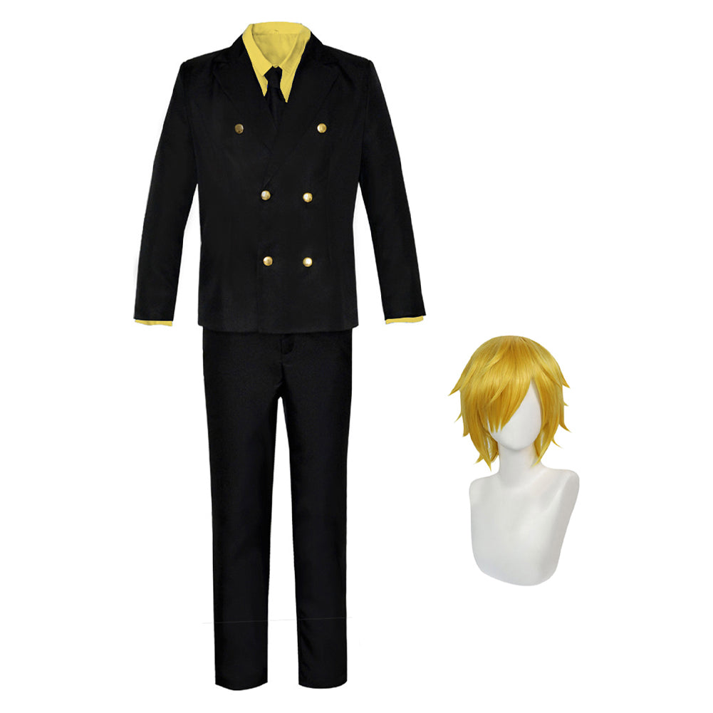One Piece Sanji Homme Chemise Jaune Tenue Cosplay Costume Perruque