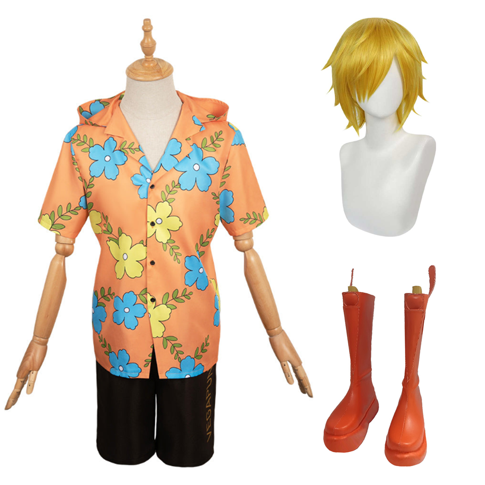 One Piece Sanji Tenue de Chemise Cosplay Costume Perruque Chaussures