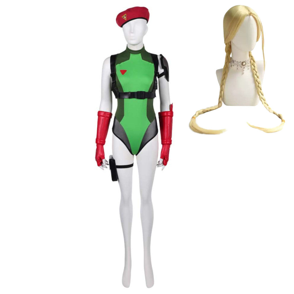 Overwatch 2 x Street Fighter 6 Widowmaker Tenue Verte de Cammy White Peau Coslay Costume Perruque