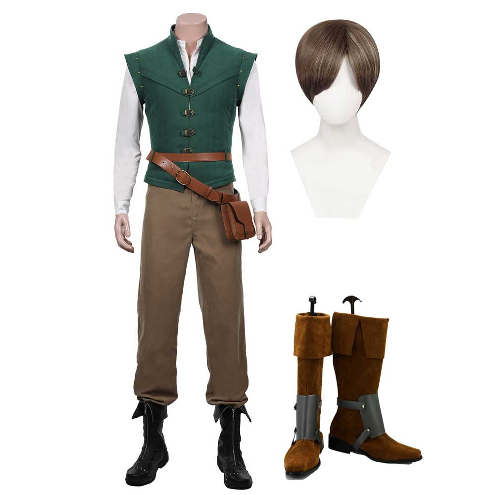 Raiponce Adulte Flynn Rider Uniform Cosplay Costume Perruque Chaussures