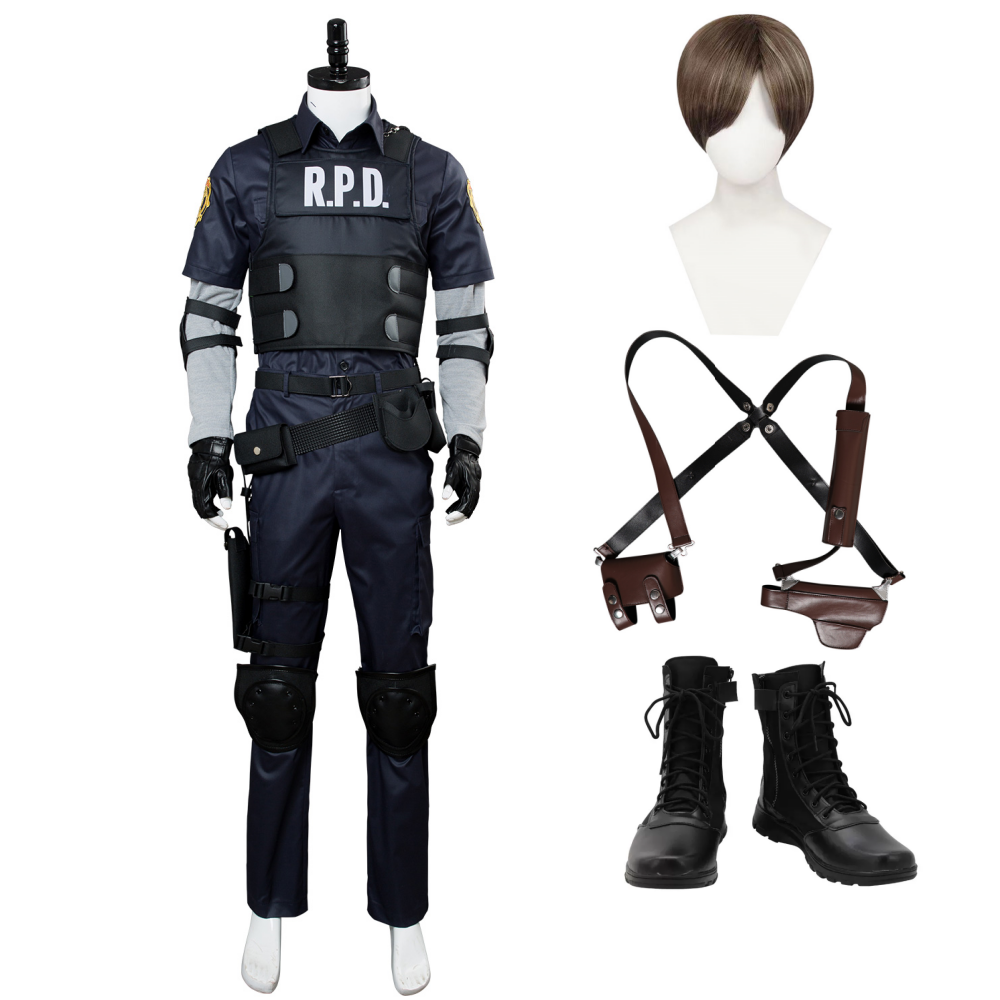 Resident Evil 2 Remake Leon Scott Kennedy Cosplay Costume Perruque Chaussures