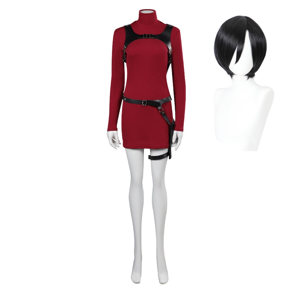 Resident Evil 4 Ada Wong Jeu Uniform Rouge Cosplay Costume Perruque
