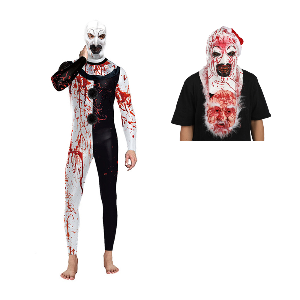 Terrifier 3(2024) Art The Clown Tenue Tachée de Sang Cosplay Costume Masque