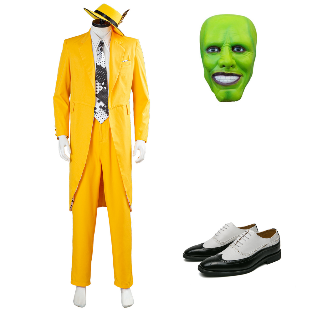 The Mask Jim Carrey Costume jaune Uniforme Halloween Carnaval Cosplay Costume Masque Chaussures