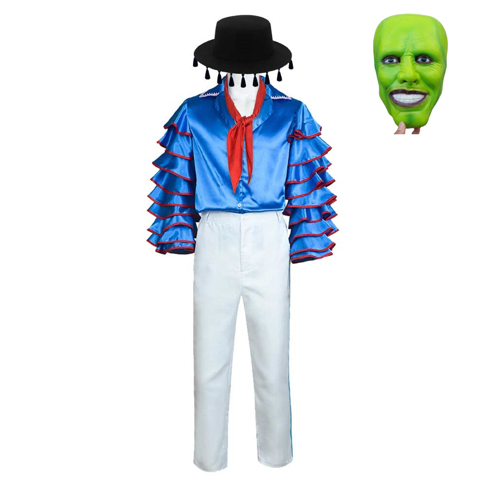 The Mask Jim Carrey Stanley Ipkiss Tenue Bleue Halloween Carnaval Cosplay Costume Masque