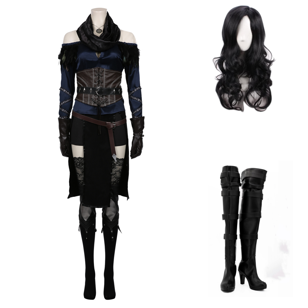 The Witcher 3 Wild Hunt Yennefer Uniform Cosplay Costume Perruque Chaussures