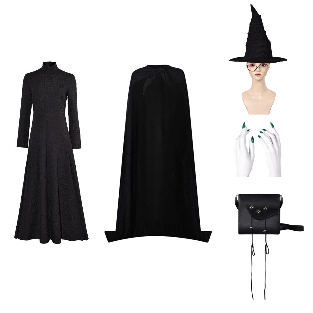Wicked(2024) Elphaba Robe Noire Cosplay Costume Ver.2 Chapeau Faux Oncles Sac