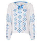 ABBA Anni-Frid Synni Lyngstad Chemise Bleu et Blanc Cosplay Costume