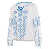 ABBA Anni-Frid Synni Lyngstad Chemise Bleu et Blanc Cosplay Costume