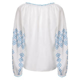 ABBA Anni-Frid Synni Lyngstad Chemise Bleu et Blanc Cosplay Costume