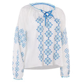 ABBA Anni-Frid Synni Lyngstad Chemise Bleu et Blanc Cosplay Costume