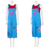 Cosplay Costume Jo Forgotten Island(2026) Film Cosplay Haut Rouge+Salopette Bleu Femme