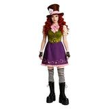 Cosplay Costume Mad Hatter Alice au Pays des Merveilles Film Cosplay Tenue Verte et Violette Femme