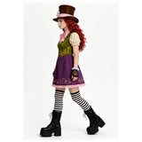 Cosplay Costume Mad Hatter Alice au Pays des Merveilles Film Cosplay Tenue Verte et Violette Femme
