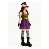 Cosplay Costume Mad Hatter Alice au Pays des Merveilles Film Cosplay Tenue Verte et Violette Femme