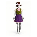 Cosplay Costume Mad Hatter Alice au Pays des Merveilles Film Cosplay Tenue Verte et Violette Femme