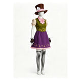 Cosplay Costume Mad Hatter Alice au Pays des Merveilles Film Cosplay Tenue Verte et Violette Femme