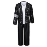 Cosplay Costume Michael Chanteur Populaire Cosplay Tenue à Paillettes Noire Homme