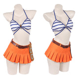 Cosplay Costume Nami One Piece Live Action 2(2026) TV Cosplay Maillot de Bain Bleu et Orange Femme