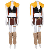 Cosplay Costume Nami One Piece Live Action 2(2026) TV Cosplay Tenue Noire et Brune avec Châle Jaune Femme