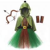 Déguisement Archer Ensemble Robe-Manteau de Chasseresse Médiévale Verte Enfant pour Halloween