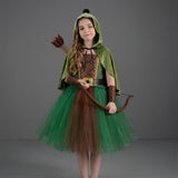 Déguisement Archer Ensemble Robe-Manteau de Chasseresse Médiévale Verte Enfant pour Halloween