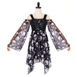 Déguisement Robe Bustier Imprimé Crâne et Cœur Gothique Noir Femme
