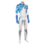 Human Torch Combinaison Blanche et Bleue Cosplay Costume