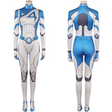 Invisible Woman Susan Storm Combinaison Bleue et Blanche Cosplay Costume