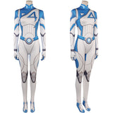 Invisible Woman Susan Storm Combinaison Bleue et Blanche Cosplay Costume